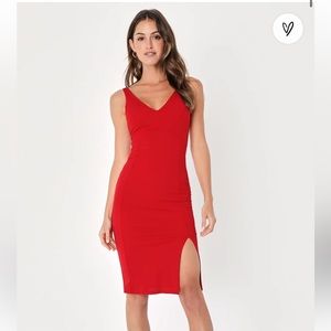 Lulus Iconic Moment Red Bodycon Midi Dress
